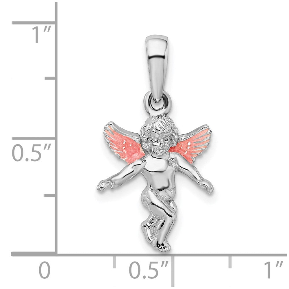 Sterling Silver De-Ani Rhodium-Plated Polished 3D Enameled Angel Pendant