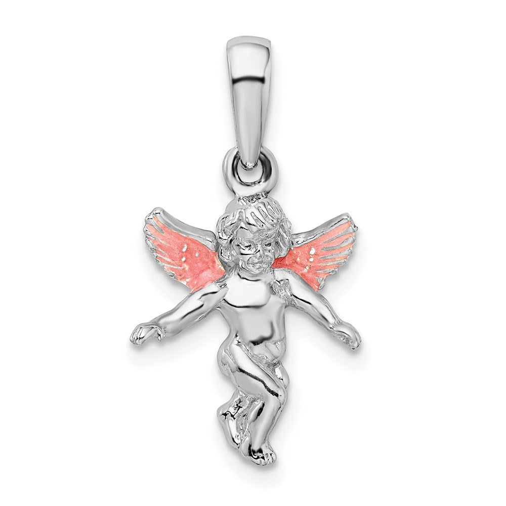 Sterling Silver De-Ani Rhodium-Plated Polished 3D Enameled Angel Pendant