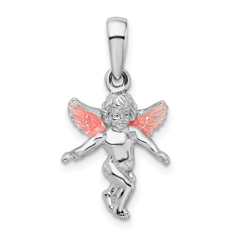 Sterling Silver De-Ani Rhodium-Plated Polished 3D Enameled Angel Pendant