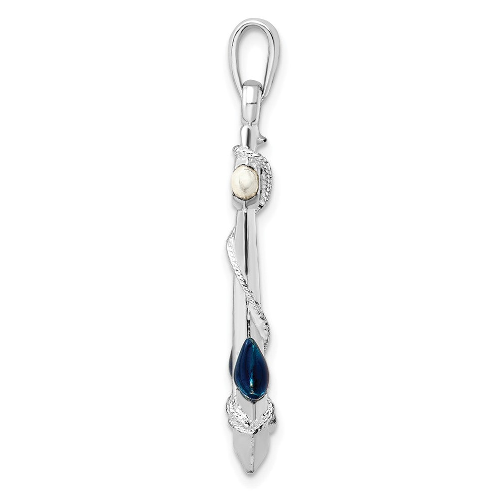 Sterling Silver De-Ani Rhodium-Plated Polished 3D Enameled Anchor Pendant