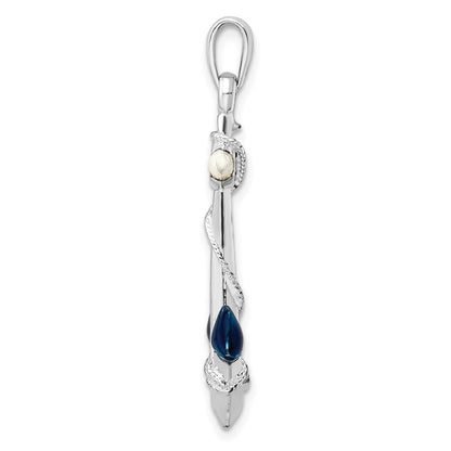 Sterling Silver De-Ani Rhodium-Plated Polished 3D Enameled Anchor Pendant