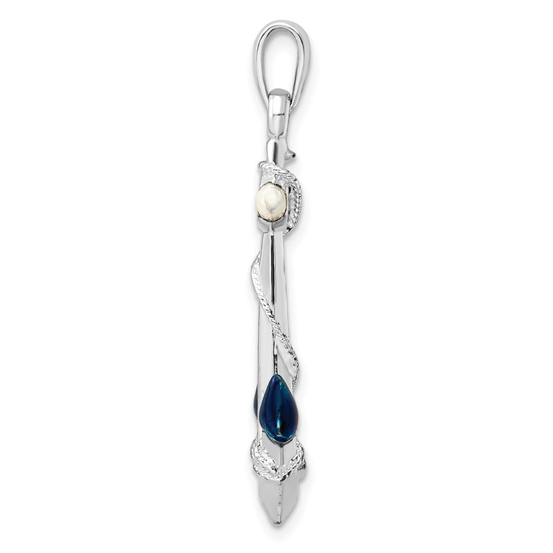 Sterling Silver De-Ani Rhodium-Plated Polished 3D Enameled Anchor Pendant