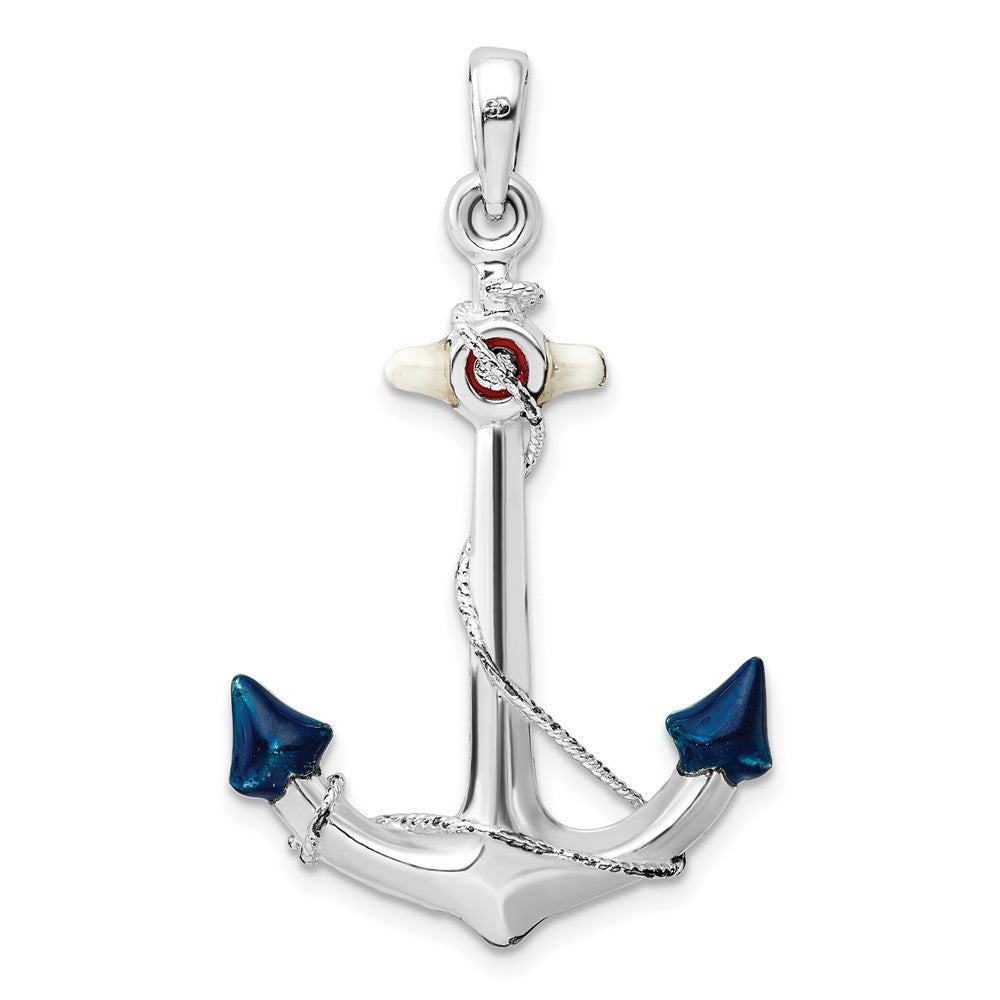 Sterling Silver De-Ani Rhodium-Plated Polished 3D Enameled Anchor Pendant