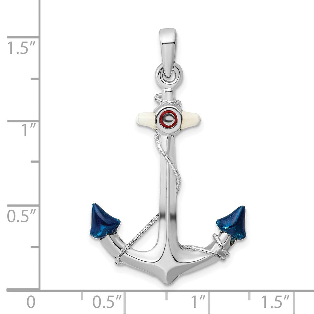 Sterling Silver De-Ani Rhodium-Plated Polished 3D Enameled Anchor Pendant
