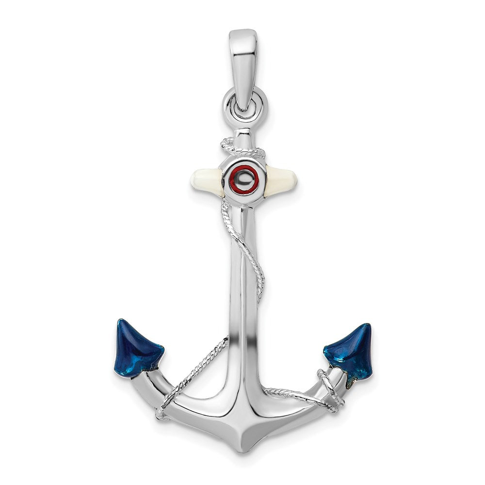 Sterling Silver De-Ani Rhodium-Plated Polished 3D Enameled Anchor Pendant
