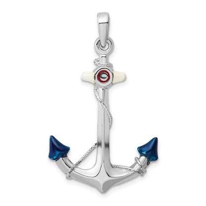 Sterling Silver De-Ani Rhodium-Plated Polished 3D Enameled Anchor Pendant