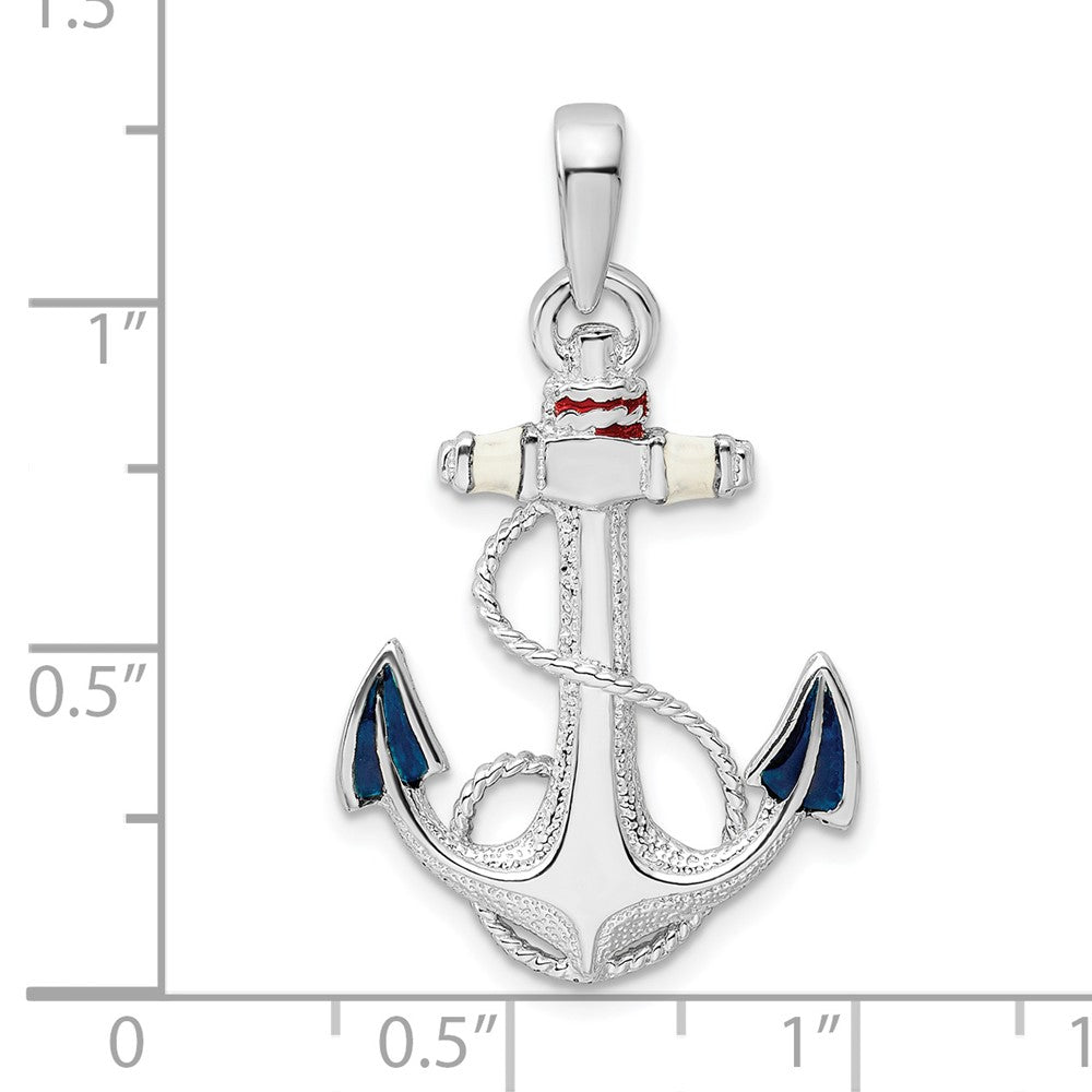 Sterling Silver De-Ani Rhodium-Plated Enameled Anchor With Rope Pendant