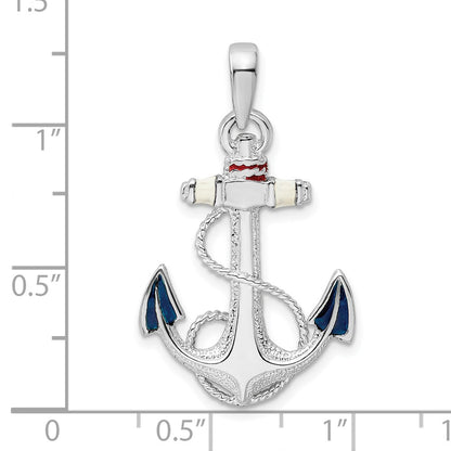 Sterling Silver De-Ani Rhodium-Plated Enameled Anchor With Rope Pendant