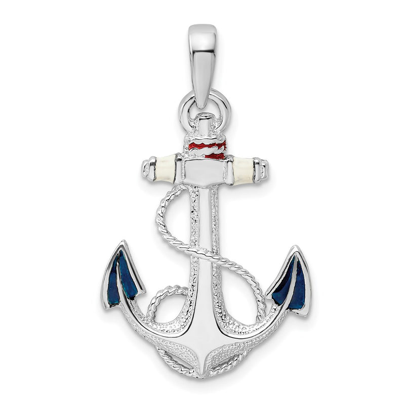 Sterling Silver De-Ani Rhodium-Plated Enameled Anchor With Rope Pendant