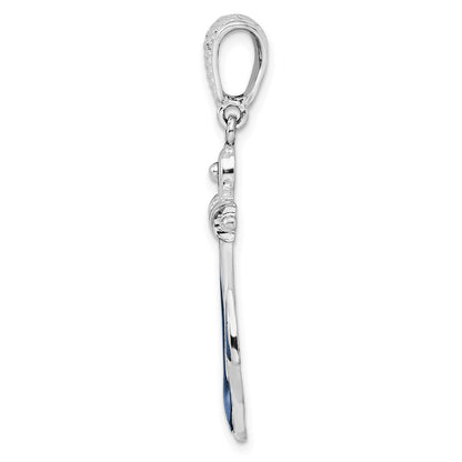 Sterling Silver De-Ani Rhodium-Plated Polished Enameled Anchor Pendant