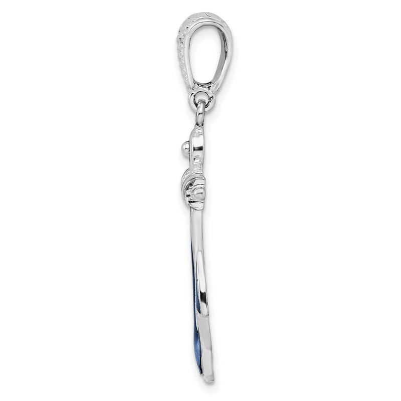 Sterling Silver De-Ani Rhodium-Plated Polished Enameled Anchor Pendant