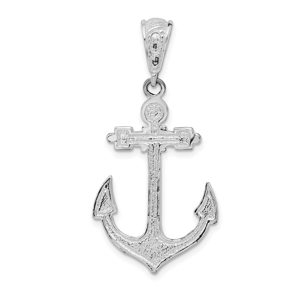 Sterling Silver De-Ani Rhodium-Plated Polished Enameled Anchor Pendant