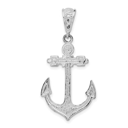 Sterling Silver De-Ani Rhodium-Plated Polished Enameled Anchor Pendant
