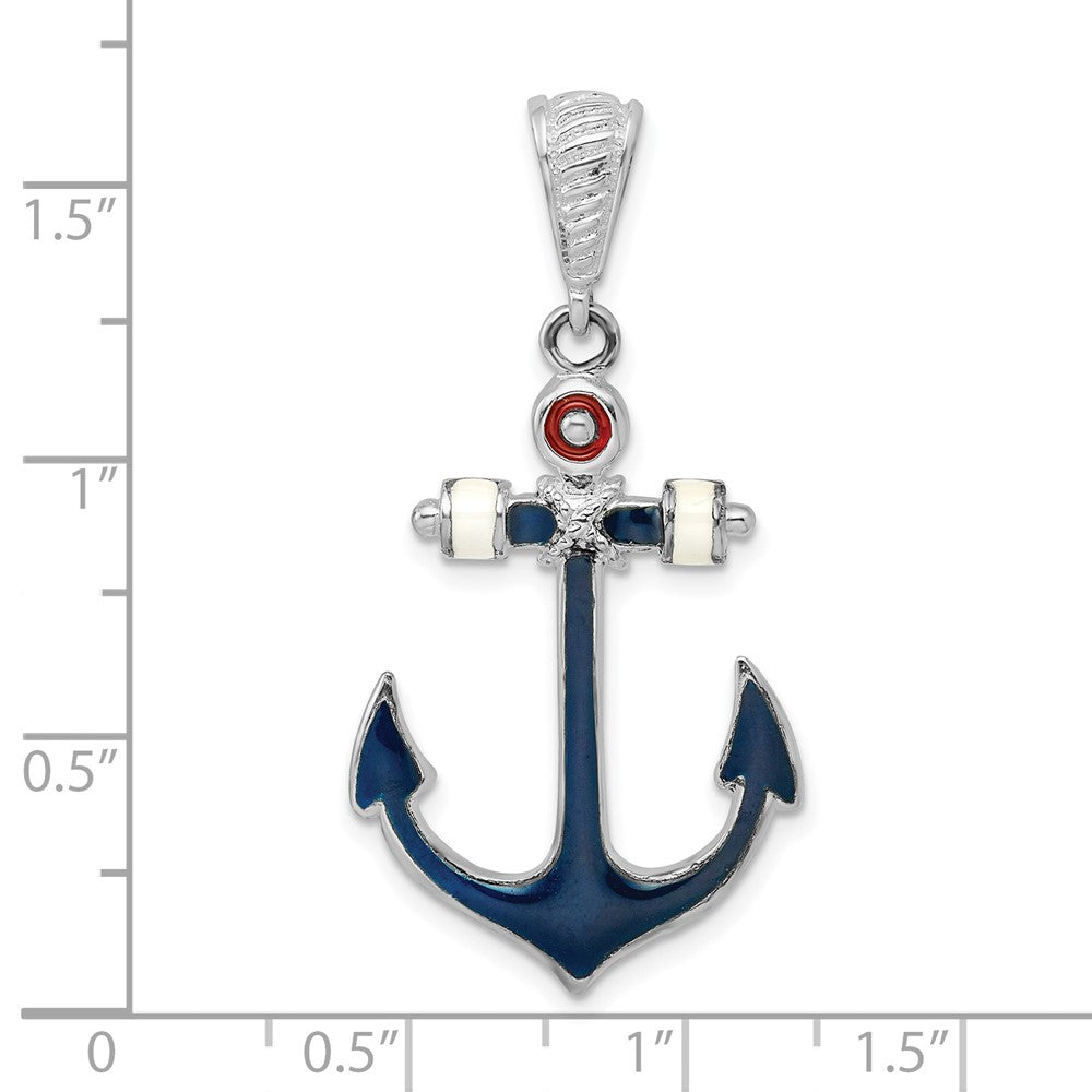 Sterling Silver De-Ani Rhodium-Plated Polished Enameled Anchor Pendant