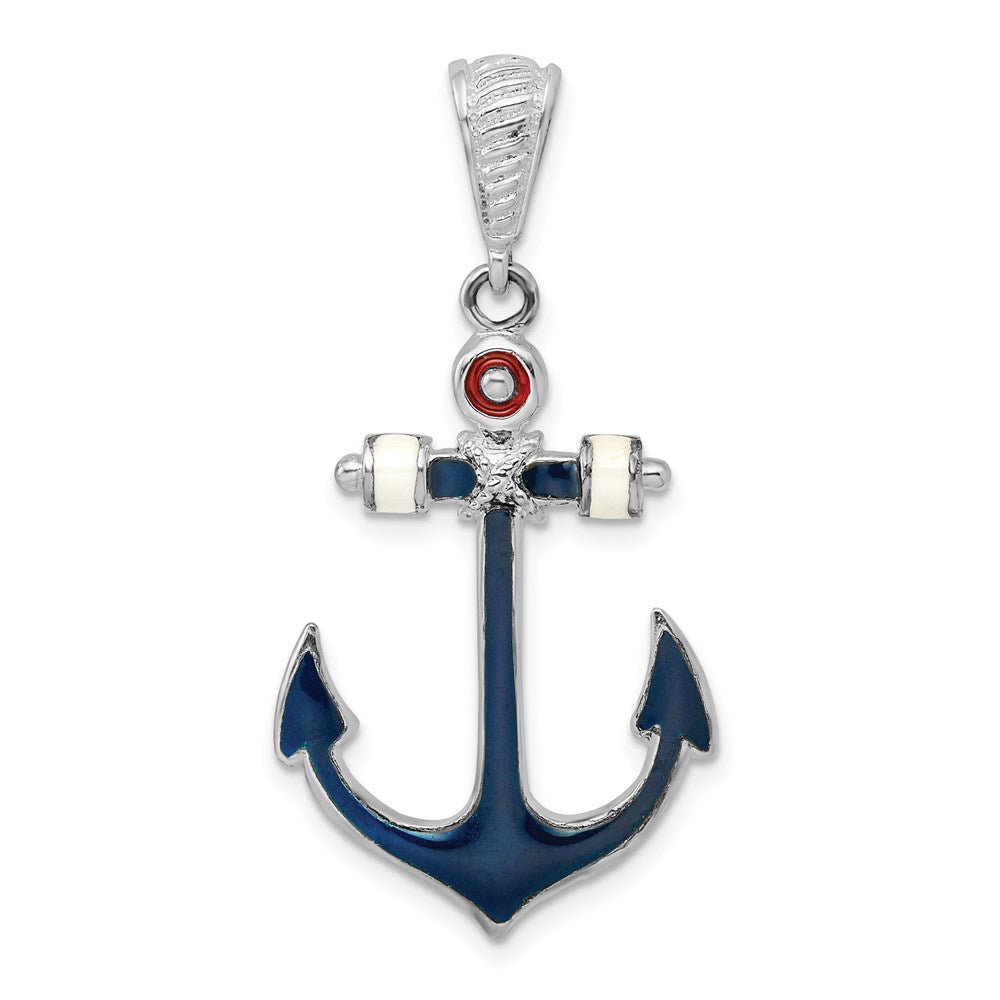 Sterling Silver De-Ani Rhodium-Plated Polished Enameled Anchor Pendant