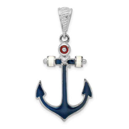 Sterling Silver De-Ani Rhodium-Plated Polished Enameled Anchor Pendant