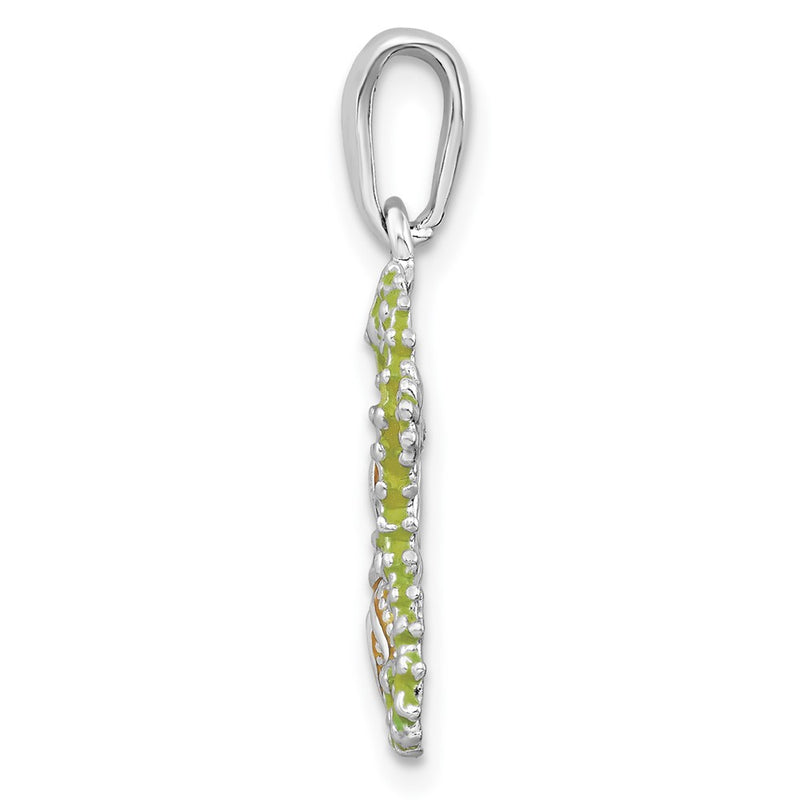 Sterling Silver De-Ani Rhodium-Plated Enameled Starfish And Seahorse Pendant