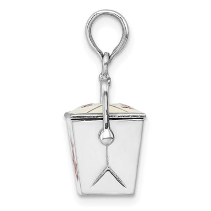 Sterling Silver De-Ani Rhodium-Plated 3D Moveable Enameled Chinese Takeout Pendant
