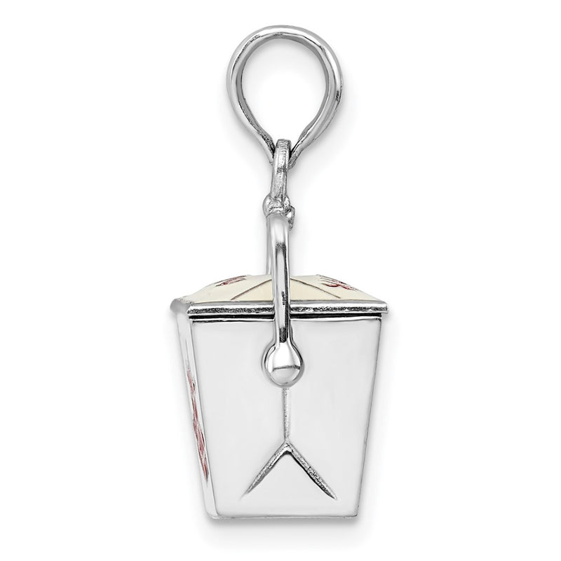 Sterling Silver De-Ani Rhodium-Plated 3D Moveable Enameled Chinese Takeout Pendant