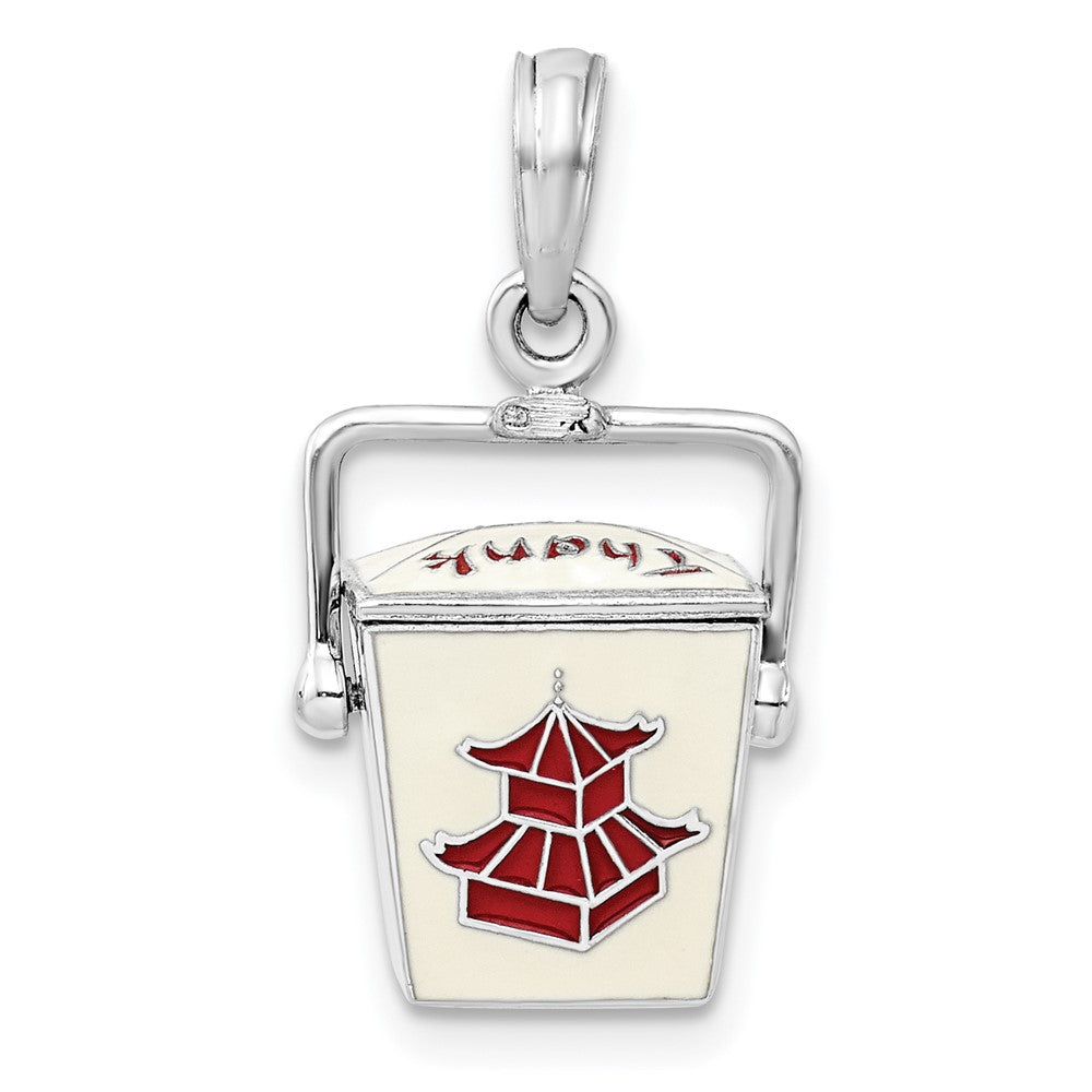 Sterling Silver De-Ani Rhodium-Plated 3D Moveable Enameled Chinese Takeout Pendant