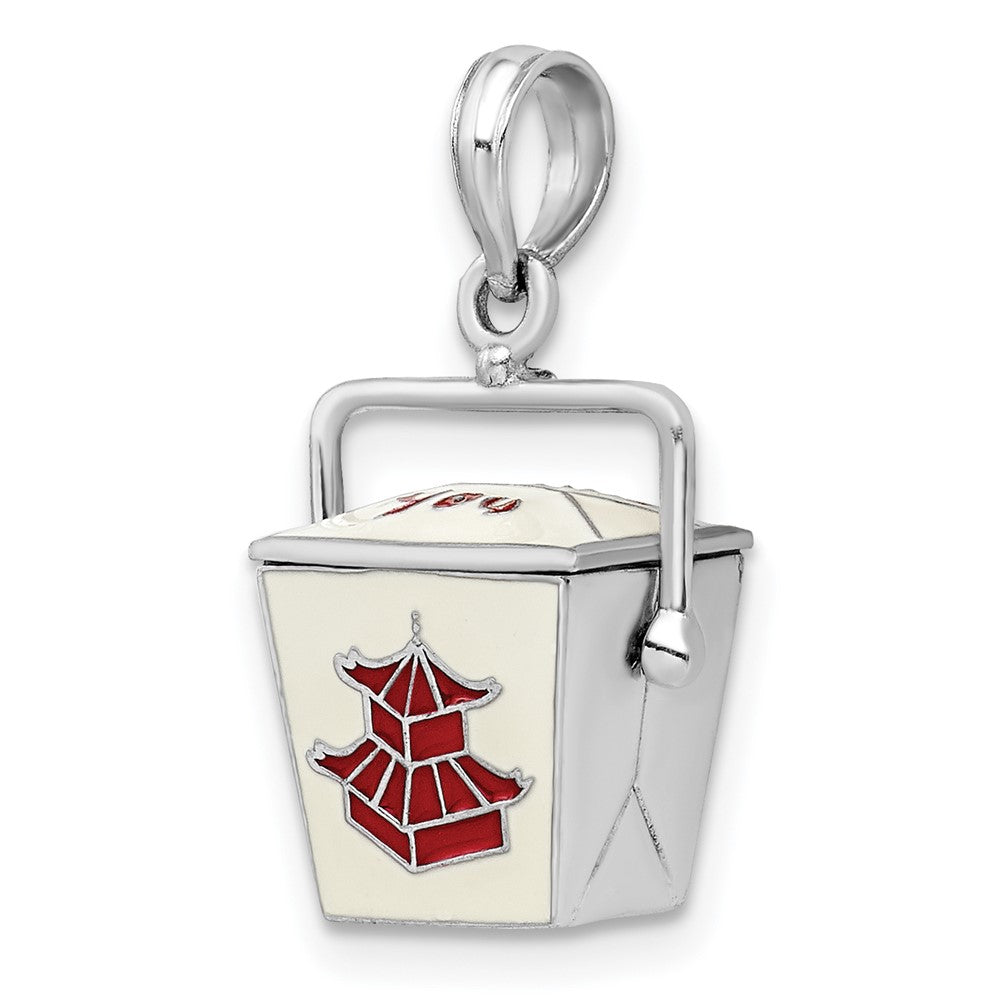Sterling Silver De-Ani Rhodium-Plated 3D Moveable Enameled Chinese Takeout Pendant