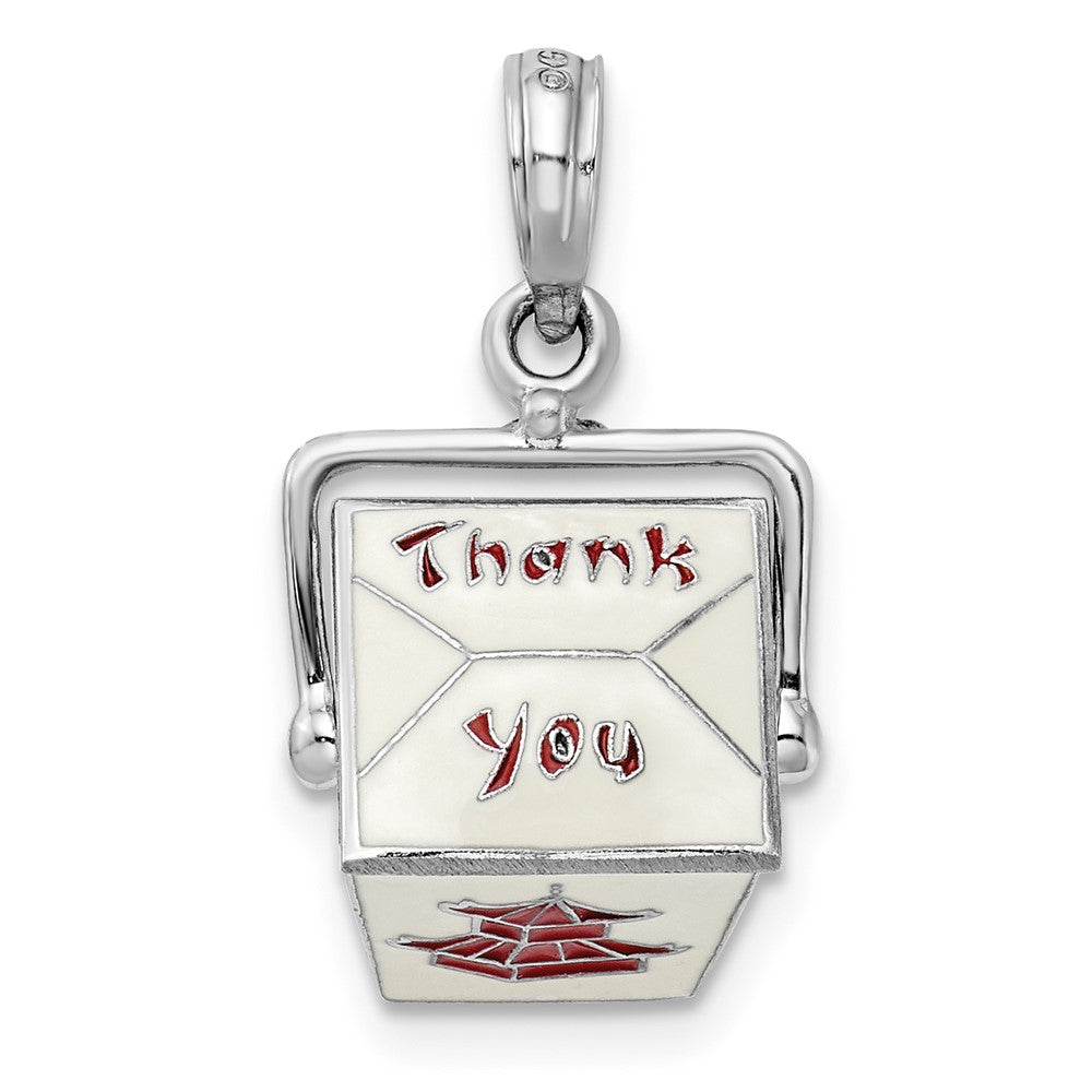 Sterling Silver De-Ani Rhodium-Plated 3D Moveable Enameled Chinese Takeout Pendant