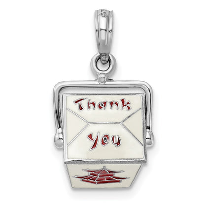 Sterling Silver De-Ani Rhodium-Plated 3D Moveable Enameled Chinese Takeout Pendant