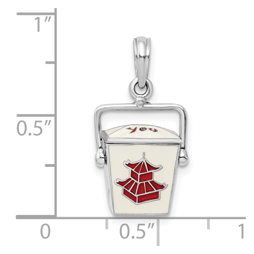 Sterling Silver De-Ani Rhodium-Plated 3D Moveable Enameled Chinese Takeout Pendant