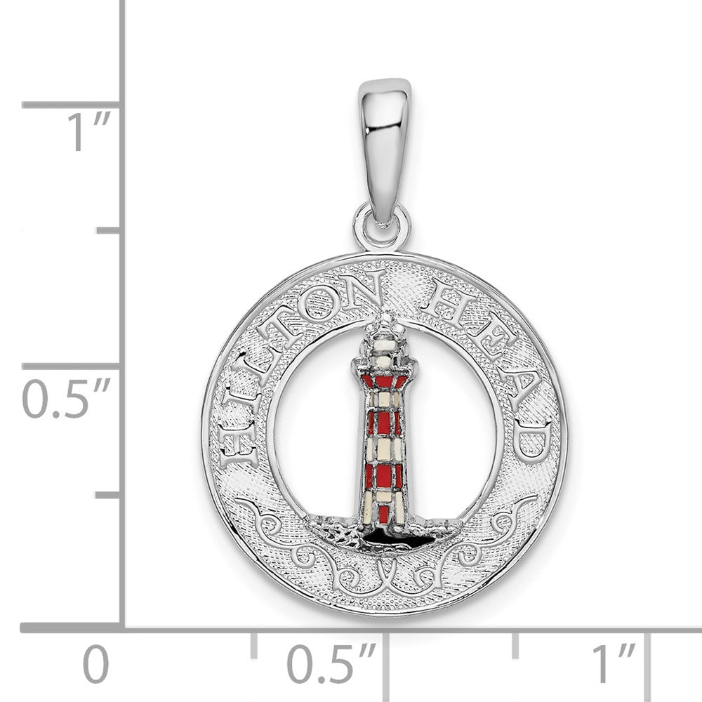 Sterling Silver De-Ani Polished Enameled Hilton Head With Lighthouse Pendant