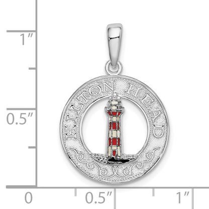 Sterling Silver De-Ani Polished Enameled Hilton Head With Lighthouse Pendant