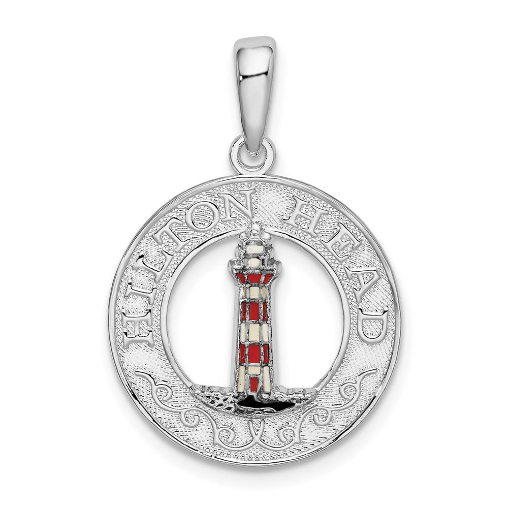 Sterling Silver De-Ani Polished Enameled Hilton Head With Lighthouse Pendant