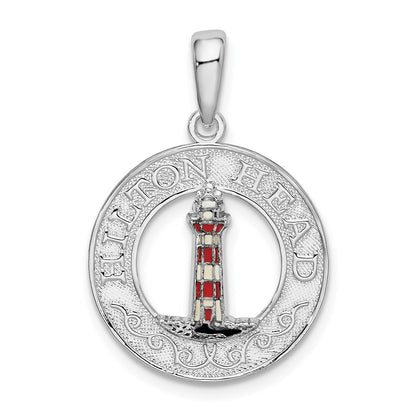 Sterling Silver De-Ani Polished Enameled Hilton Head With Lighthouse Pendant
