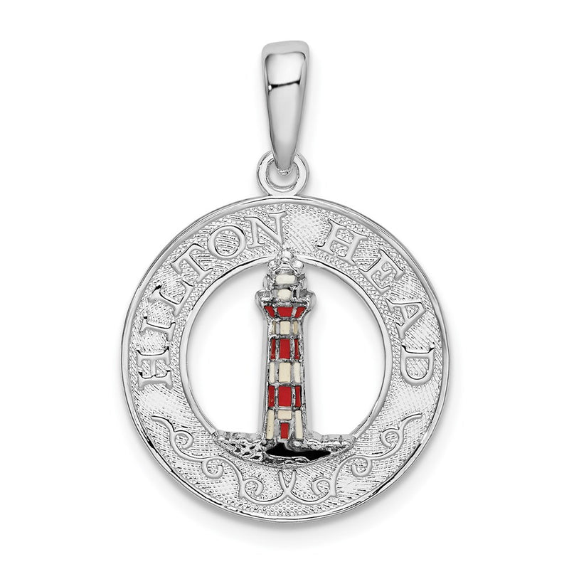 Sterling Silver De-Ani Polished Enameled Hilton Head With Lighthouse Pendant