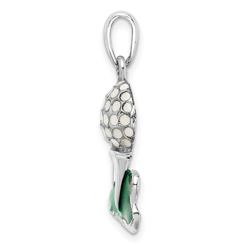 Sterling Silver De-Ani Rhodium-Plated Polished Enameled Golf Ball With Tee Pendant