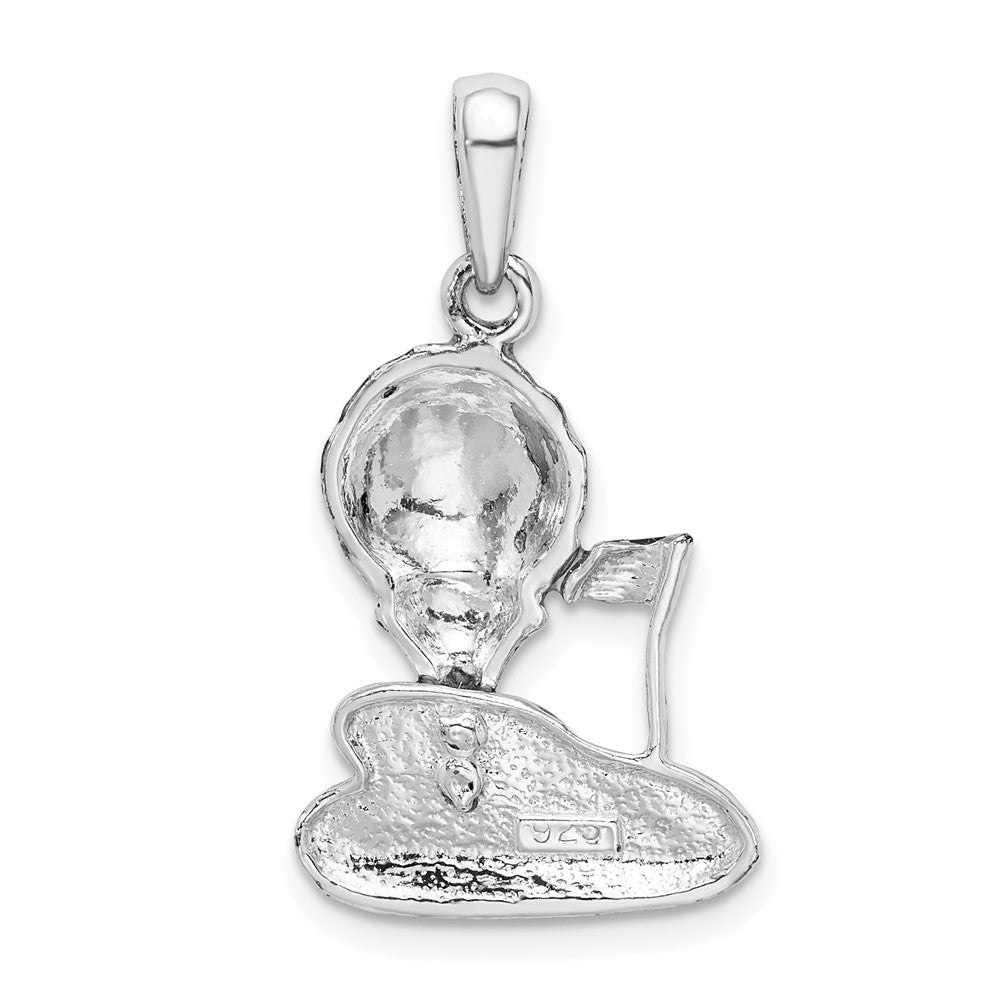 Sterling Silver De-Ani Rhodium-Plated Polished Enameled Golf Ball With Tee Pendant