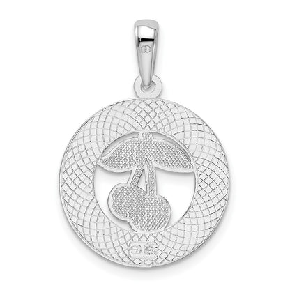 Sterling Silver De-Ani Rhodium-Plated Enameled Traverse City Michigan With Cherry Pendant