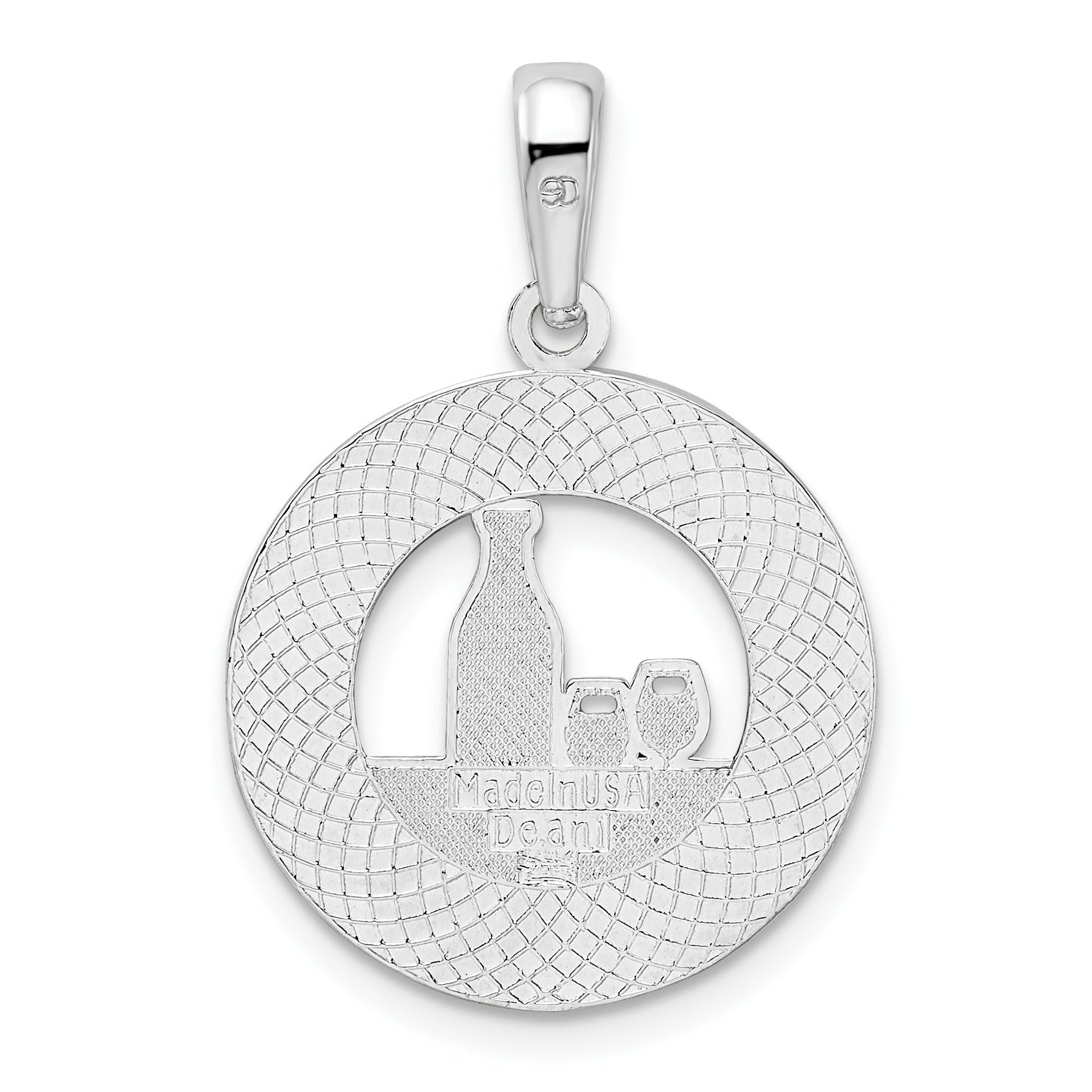 Sterling Silver De-Ani Rhodium-Plated Enameled Traverse City Michigan With Wine Pendant