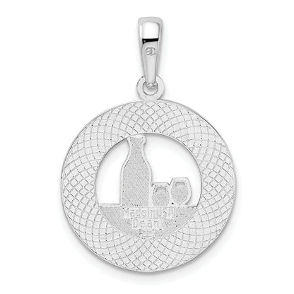 Sterling Silver De-Ani Rhodium-Plated Enameled Traverse City Michigan With Wine Pendant