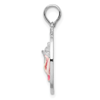Sterling Silver De-Ani Rhodium-Plated Enameled Turks And Caicos With Shell Pendant