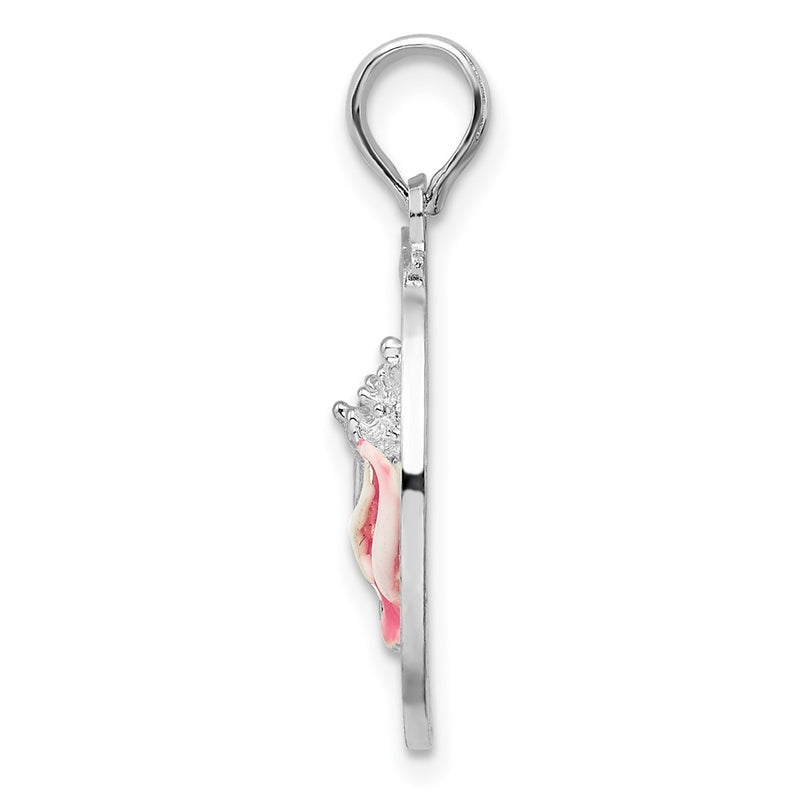 Sterling Silver De-Ani Rhodium-Plated Enameled Turks And Caicos With Shell Pendant