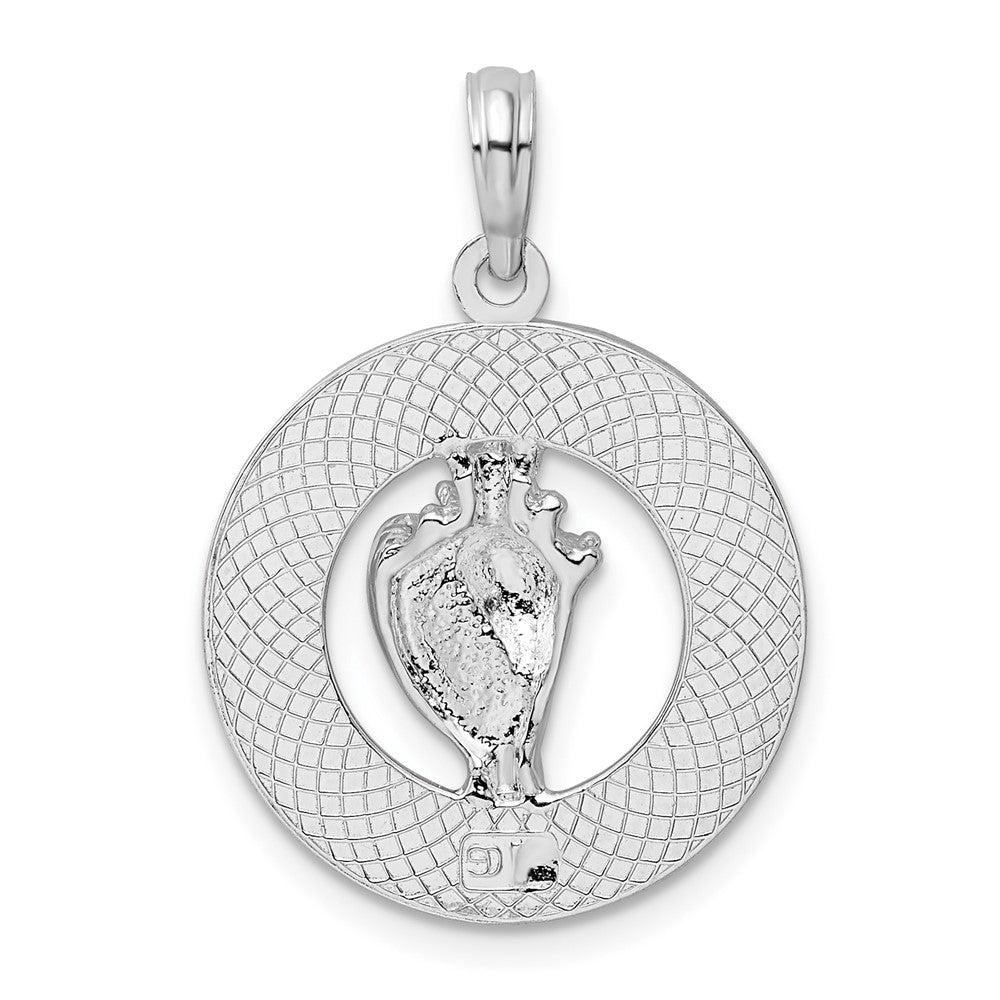 Sterling Silver De-Ani Rhodium-Plated Enameled Turks And Caicos With Shell Pendant