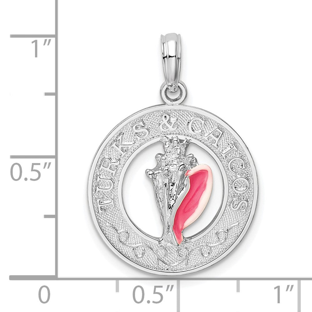 Sterling Silver De-Ani Rhodium-Plated Enameled Turks And Caicos With Shell Pendant