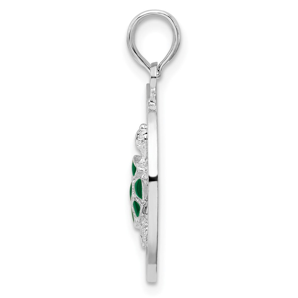 Sterling Silver De-Ani Rhodium-Plated Enameled Turks And Caicos With Turtle Pendant