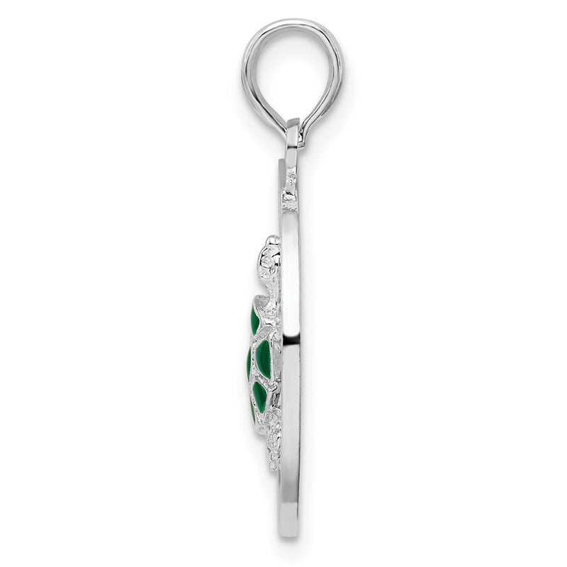 Sterling Silver De-Ani Rhodium-Plated Enameled Turks And Caicos With Turtle Pendant