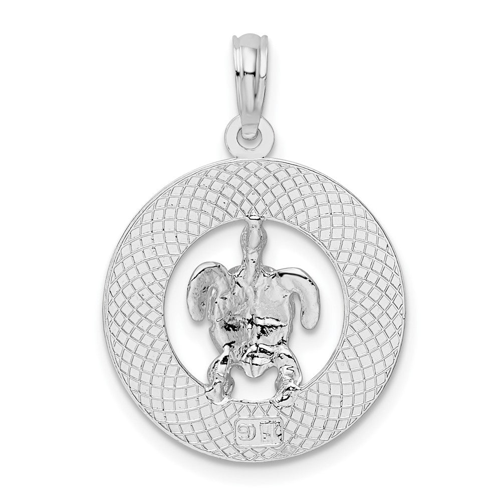 Sterling Silver De-Ani Rhodium-Plated Enameled Turks And Caicos With Turtle Pendant