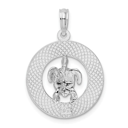 Sterling Silver De-Ani Rhodium-Plated Enameled Turks And Caicos With Turtle Pendant