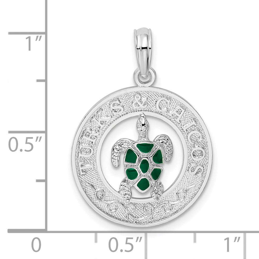 Sterling Silver De-Ani Rhodium-Plated Enameled Turks And Caicos With Turtle Pendant