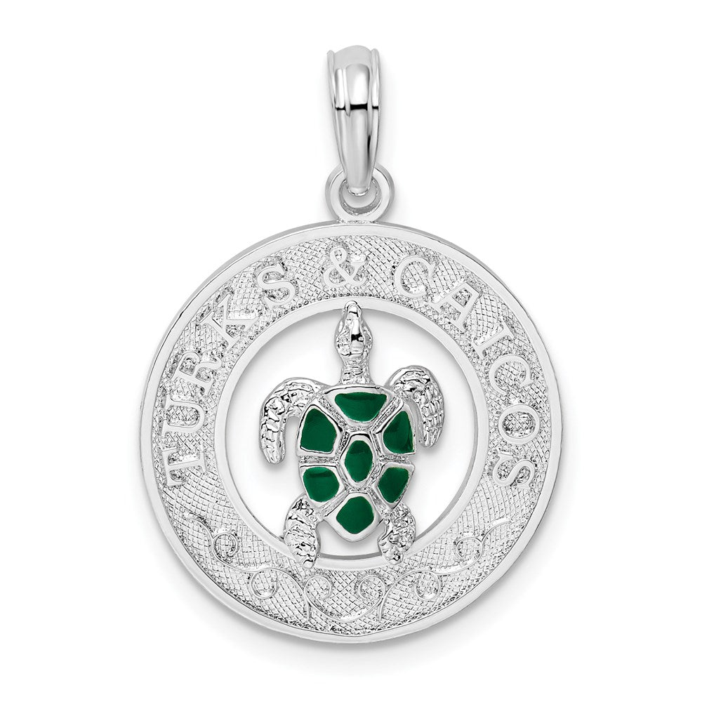 Sterling Silver De-Ani Rhodium-Plated Enameled Turks And Caicos With Turtle Pendant