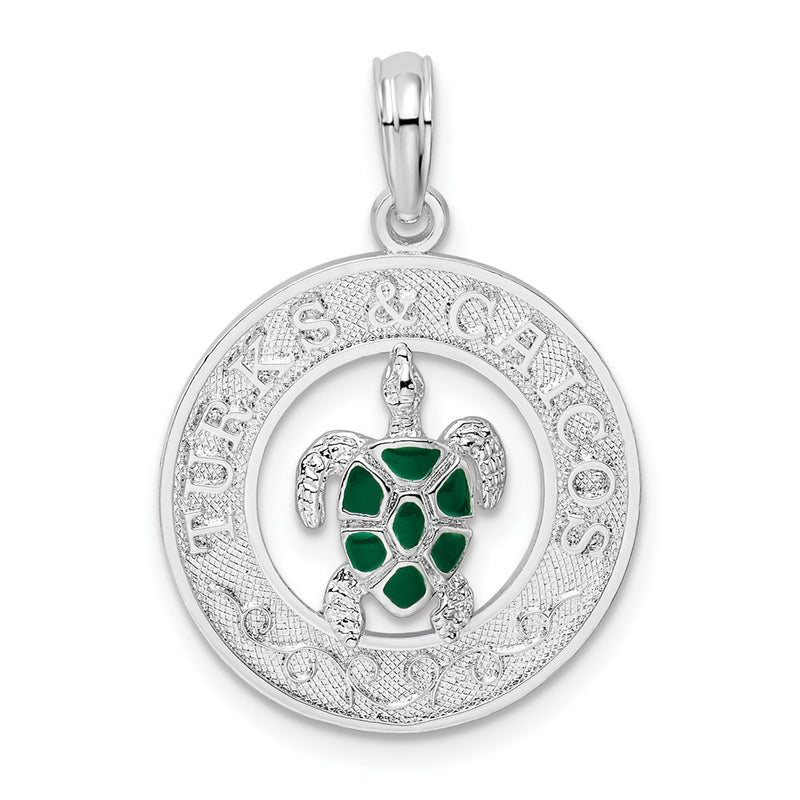 Sterling Silver De-Ani Rhodium-Plated Enameled Turks And Caicos With Turtle Pendant