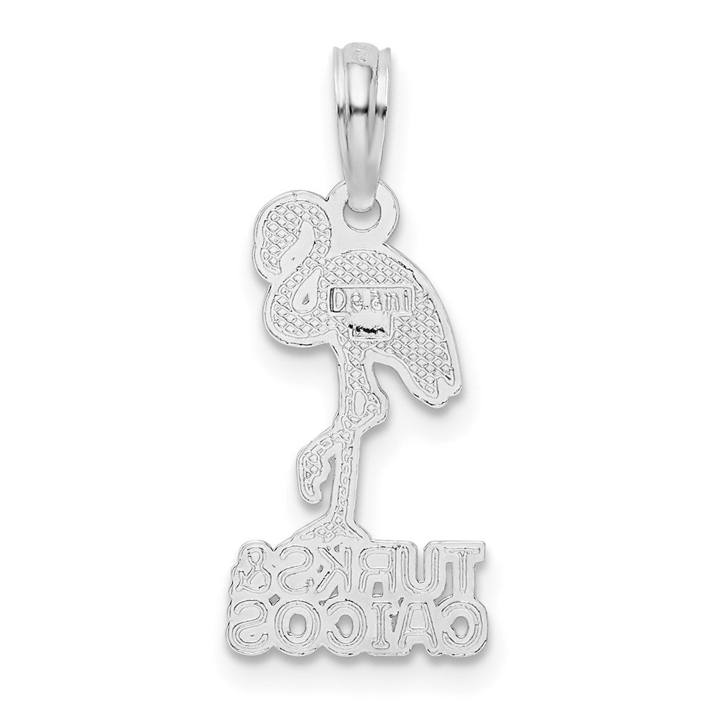 Sterling Silver De-Ani Rhodium-Plated Enameled Turks And Caicos With Flamingo Pendant